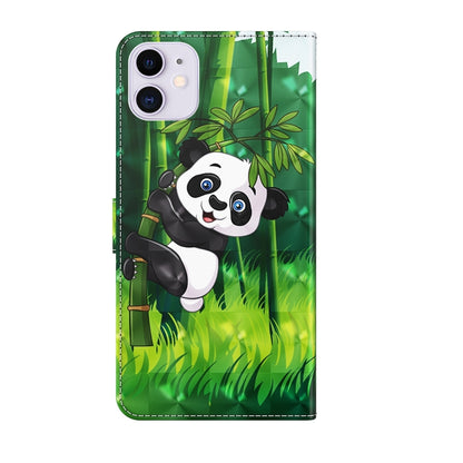 For iPhone 13 mini 3D Painting Pattern Horizontal Flip TPU + PU Leather Case with Holder & Card Slots & Wallet (Panda Climbing Bamboo) - iPhone 13 mini Cases by buy2fix | Online Shopping UK | buy2fix