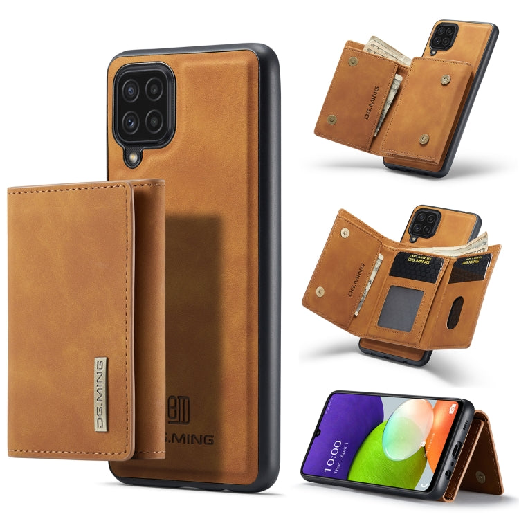 DG.MING M1 Series 3-Fold Multi Card Wallet  Back Cover Shockproof Case with Holder Function For Samsung Galaxy A22 4G(Brown) - Galaxy Phone Cases by DG.MING | Online Shopping UK | buy2fix