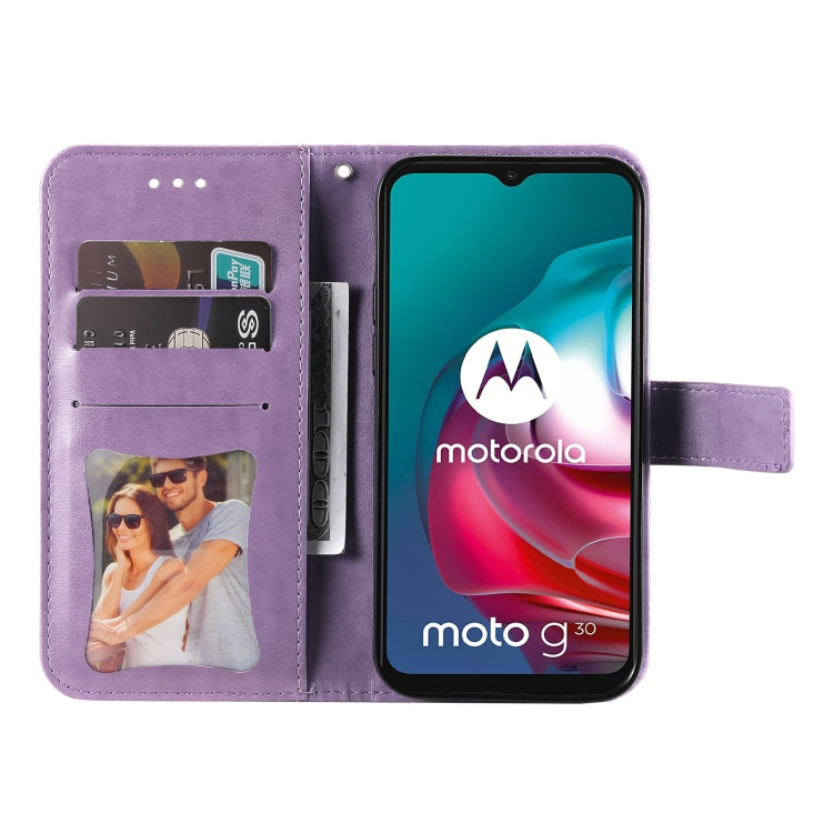 7-petal Flowers Embossing Pattern Horizontal Flip PU Leather Case with Holder & Card Slots & Wallet & Photo Frame For Motorola Moto G30 / G10 / G10 Power / G20(Light Purple) - Motorola Cases by buy2fix | Online Shopping UK | buy2fix