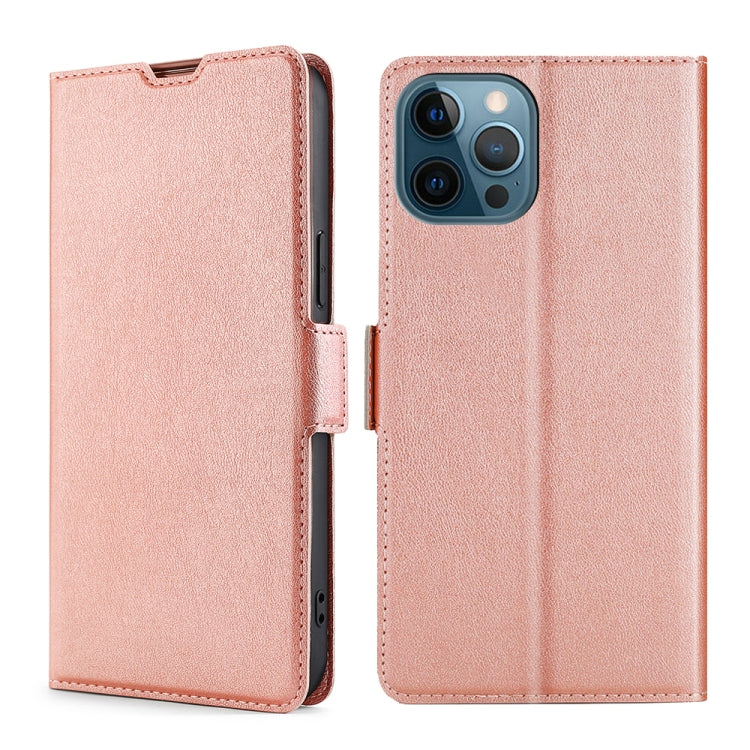 For iPhone 13 Pro Max Ultra-thin Voltage Side Buckle PU + TPU Horizontal Flip Leather Case with Holder & Card Slot (Rose Gold) - iPhone 13 Pro Max Cases by buy2fix | Online Shopping UK | buy2fix