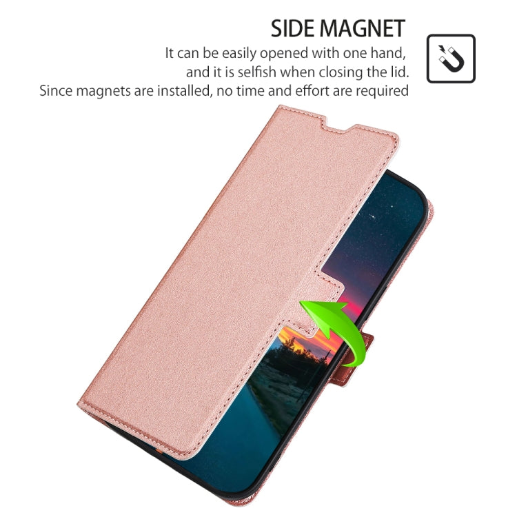 For iPhone 13 Pro Max Ultra-thin Voltage Side Buckle PU + TPU Horizontal Flip Leather Case with Holder & Card Slot (Rose Gold) - iPhone 13 Pro Max Cases by buy2fix | Online Shopping UK | buy2fix