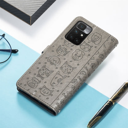 For Xiaomi Redmi 10 Lovely Cat and Dog Embossing Pattern Horizontal Flip Leather Case , with Holder & Card Slots & Wallet & Cartoon Clasp & Lanyard(Grey) - Xiaomi Cases by buy2fix | Online Shopping UK | buy2fix