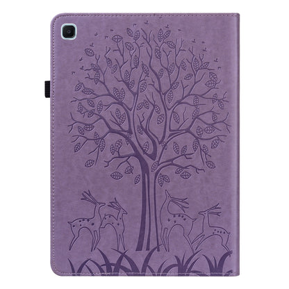 Tree & Deer Pattern Pressed Printing Horizontal Flip PU Leather Case with Holder & Card Slots & Sleep / Wake-up Function For Samsung Galaxy Tab S6 Lite(Purple) - Tab S6 Lite P610 / P615 by buy2fix | Online Shopping UK | buy2fix