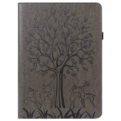 For Lenovo M10 TB-X505L Tree & Deer Pattern Pressed Printing Horizontal Flip PU Leather Case with Holder & Card Slots(Grey) - Lenovo by buy2fix | Online Shopping UK | buy2fix