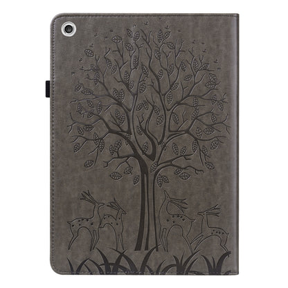 For Lenovo M10 TB-X505L Tree & Deer Pattern Pressed Printing Horizontal Flip PU Leather Case with Holder & Card Slots(Grey) - Lenovo by buy2fix | Online Shopping UK | buy2fix