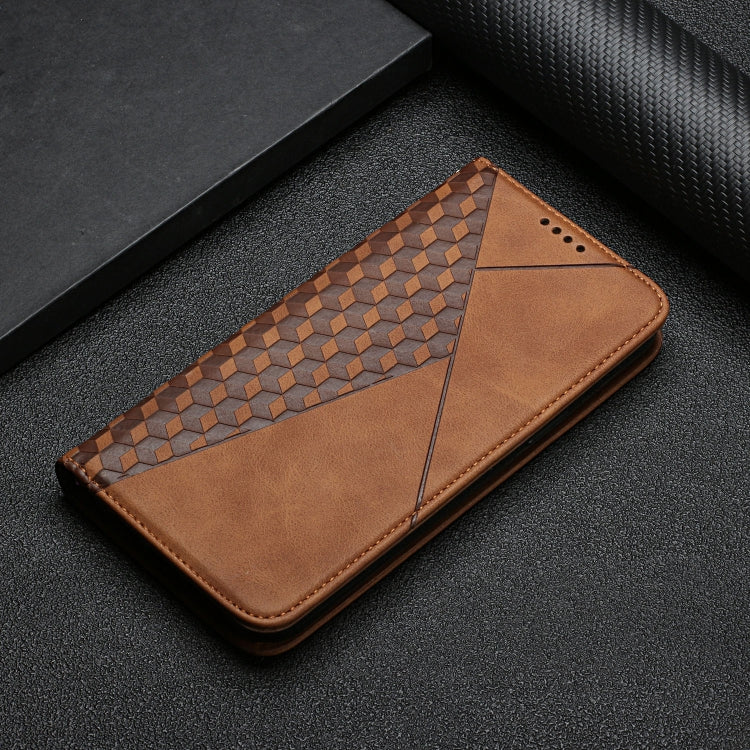 For iPhone 12 / 12 Pro Diamond Pattern Splicing Skin Feel Magnetic Horizontal Flip Leather Case with Card Slots & Holder & Wallet(Brown) - iPhone 12 / 12 Pro Cases by buy2fix | Online Shopping UK | buy2fix