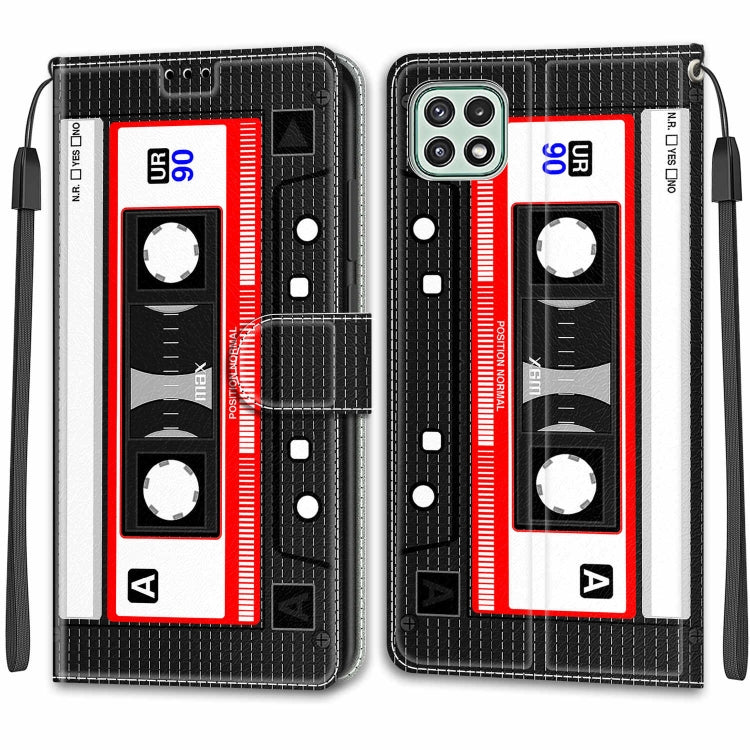 Voltage Coloured Drawing Magnetic Clasp Horizontal Flip PU Leather Case with Holder & Card Slots For Samsung Galaxy A22 5G(C10 Black Red Tape) - Galaxy Phone Cases by buy2fix | Online Shopping UK | buy2fix