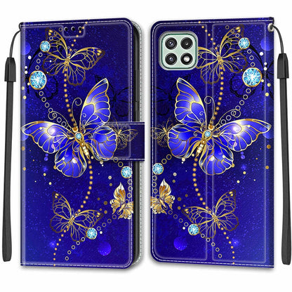 Voltage Coloured Drawing Magnetic Clasp Horizontal Flip PU Leather Case with Holder & Card Slots For Samsung Galaxy A22 5G(C11 Blue Golden Chain Butterflies) - Galaxy Phone Cases by buy2fix | Online Shopping UK | buy2fix