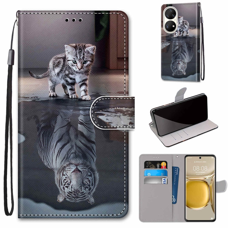 For Huawei P50 Pro Coloured Drawing Cross Texture Horizontal Flip PU Leather Case with Holder & Card Slots & Wallet & Lanyard(Cat Becomes Tiger) - Huawei Cases by buy2fix | Online Shopping UK | buy2fix