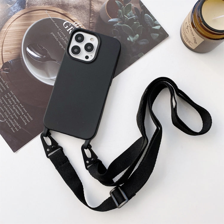 For iPhone 12 Pro Max Elastic Silicone Protective Case with Wide Neck Lanyard(Black) - iPhone 12 Pro Max Cases by buy2fix | Online Shopping UK | buy2fix