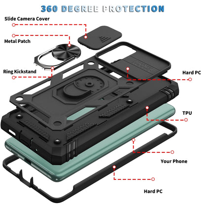 For Samsung Galaxy S20 FE Sliding Camera Cover Design TPU + PC Protective Case with 360 Degree Rotating Holder & Card Slot(Black+Black) - Galaxy S20 FE Cases by buy2fix | Online Shopping UK | buy2fix