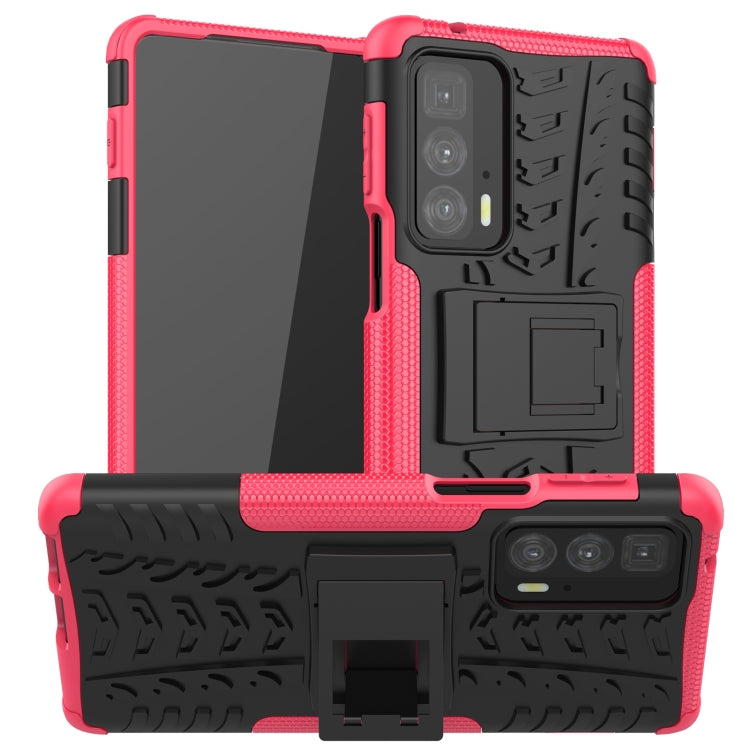 For Motorola Edge 20 Pro Tire Texture Shockproof TPU+PC Protective Case with Holder(Pink) - Motorola Cases by buy2fix | Online Shopping UK | buy2fix