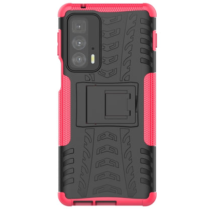 For Motorola Edge 20 Pro Tire Texture Shockproof TPU+PC Protective Case with Holder(Pink) - Motorola Cases by buy2fix | Online Shopping UK | buy2fix