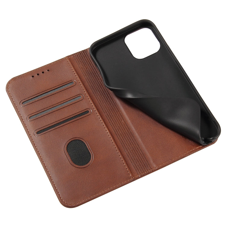 For iPhone 12 / 12 Pro Calf Texture Magnetic Horizontal Flip Leather Case with Holder & Card Slots & Wallet(Brown) - iPhone 12 / 12 Pro Cases by buy2fix | Online Shopping UK | buy2fix