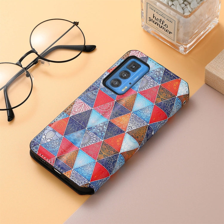 For Motorola Edge 20 Pro Colorful Magnetic Horizontal Flip PU Leather Case with Holder & Card Slot & Wallet(Rhombus Mandala) - Motorola Cases by buy2fix | Online Shopping UK | buy2fix