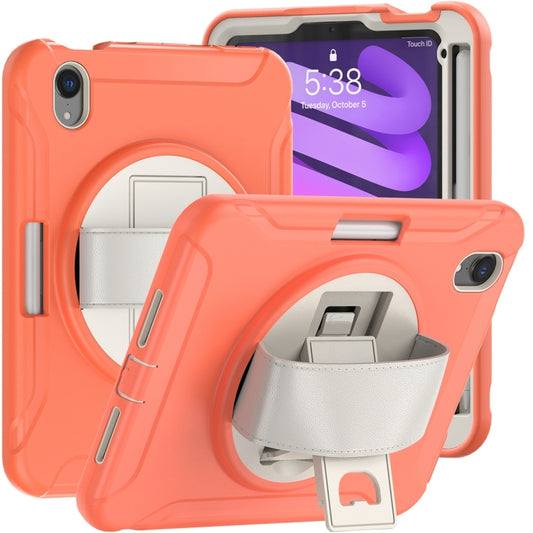 For iPad mini 6 360 Degree Rotation PC + TPU Protective Tablet Case with Holder & Hand-strap(Coral Orange) - iPad mini 6 Cases by buy2fix | Online Shopping UK | buy2fix