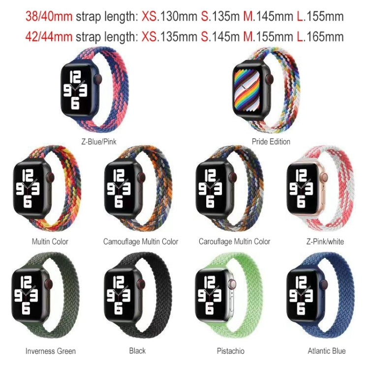 Small Waist Single Loop Nylon Braid Watch Band For Apple Watch Ultra 49mm&Watch Ultra 2 49mm / Series 9&8&7 45mm / SE 3&SE 2&6&SE&5&4 44mm / 3&2&1 42mm, Size:S 145mm(Camouflage Colorful) - Watch Bands by buy2fix | Online Shopping UK | buy2fix