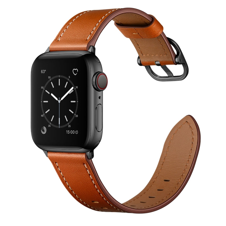 Leather Watch Band For Apple Watch Series 9&8&7 41mm / SE 3&SE 2&6&SE&5&4 40mm / 3&2&1 38mm(Brown) - Watch Bands by buy2fix | Online Shopping UK | buy2fix