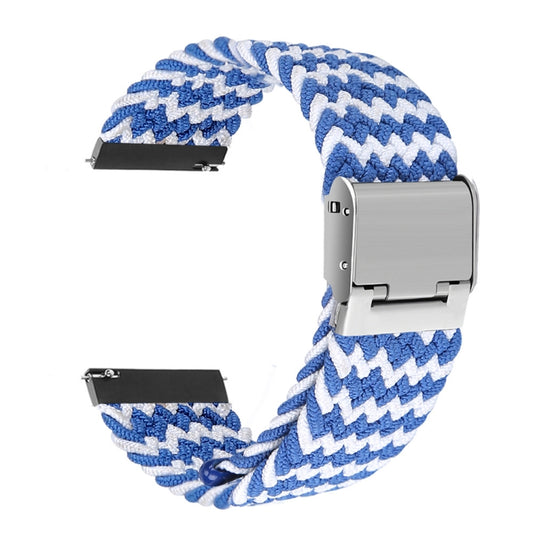 22mm Universal Metal Buckle Nylon Braided Watch Band(W Blue White) - 22mm Bands by buy2fix | Online Shopping UK | buy2fix