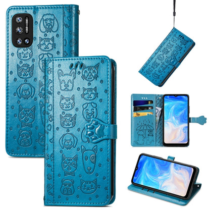 For Doogee N40 Pro Cat and Dog Embossed Horizontal Flip Phone Leather Case with Holder & Card Slot & Wallet & Lanyard(Blue) - More Brand by buy2fix | Online Shopping UK | buy2fix