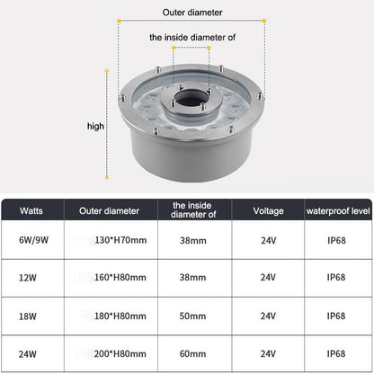 6W Landscape Ring LED Aluminum Alloy Underwater Fountain Light(White Light) - Underwater Lights by buy2fix | Online Shopping UK | buy2fix