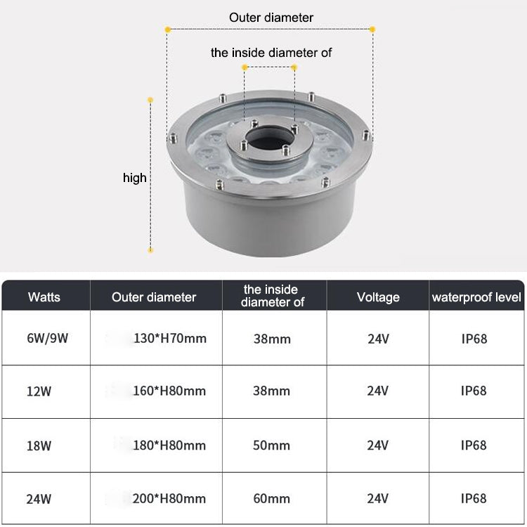 12W Landscape Ring LED Aluminum Alloy Underwater Fountain Light(White Light) - Underwater Lights by buy2fix | Online Shopping UK | buy2fix