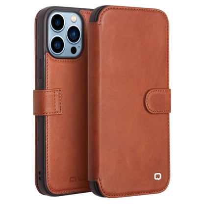 For iPhone 13 Pro QIALINO Magnetic Buckle Phone Leather Case with Card Slot (Brown) - iPhone 13 Pro Cases by QIALINO | Online Shopping UK | buy2fix