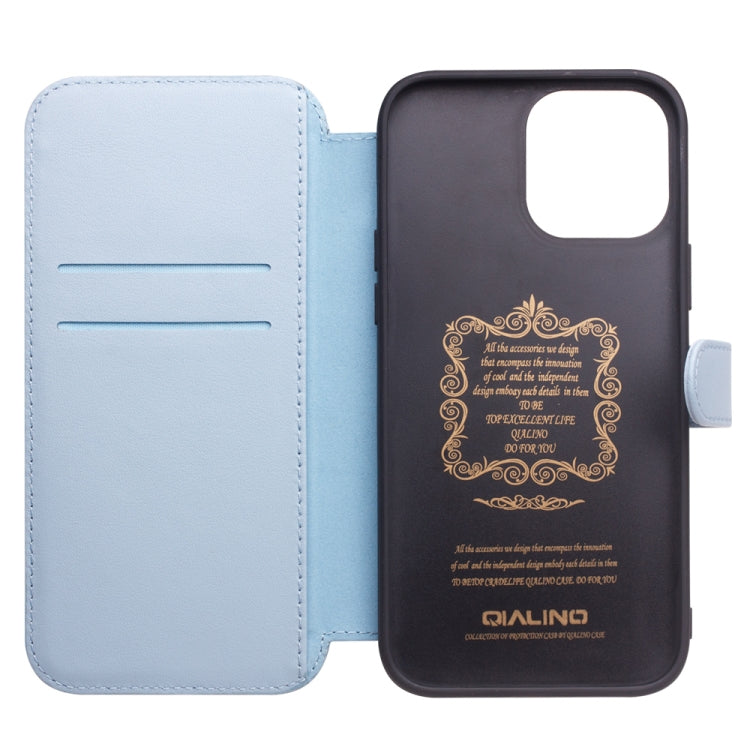 For iPhone 13 mini QIALINO Magnetic Buckle Phone Leather Case with Card Slot (Sierra Blue) - iPhone 13 mini Cases by QIALINO | Online Shopping UK | buy2fix