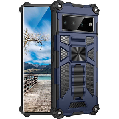 For Google Pixel 6 Pro Armor Shockproof TPU + PC Magnetic Phone Case with Holder(Blue) - Google Cases by buy2fix | Online Shopping UK | buy2fix