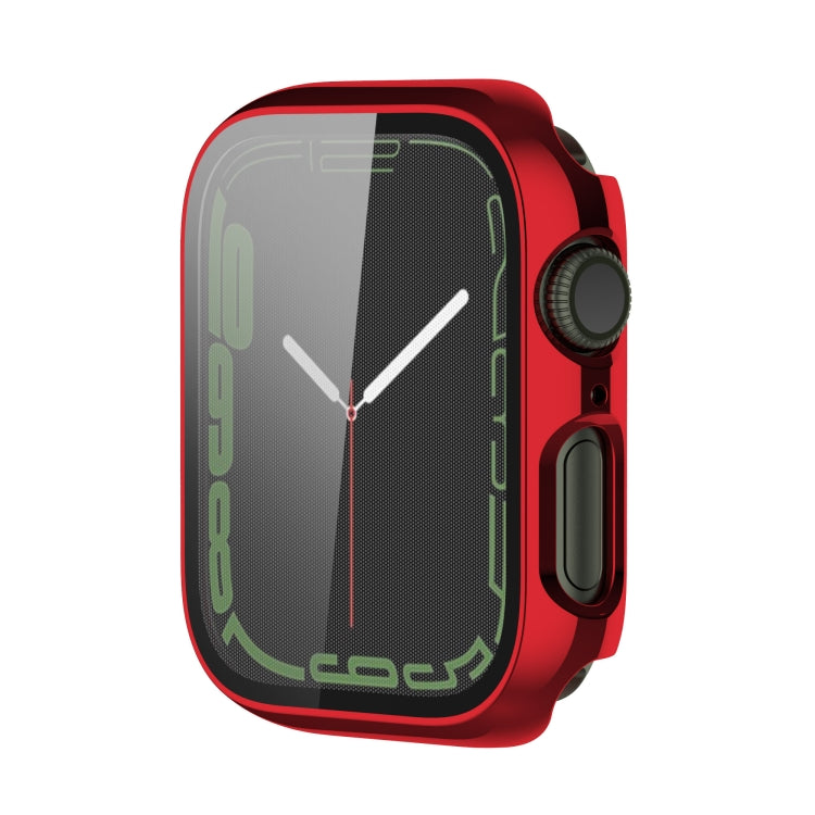 Electroplating Shockproof PC Protective Case with Tempered Glass Film For Apple Watch Series 9 / 8 / 7 45mm(Red) - Watch Cases by buy2fix | Online Shopping UK | buy2fix