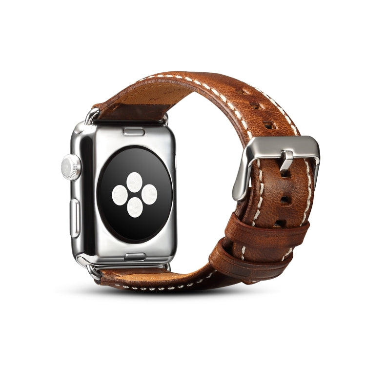 For Apple Watch Series 7 41mm / 6 & SE & 5 & 4 40mm / 3 & 2 & 1 38mm Oil Wax Retro Cowhide Strap Watch Band(Brown) - Watch Bands by buy2fix | Online Shopping UK | buy2fix