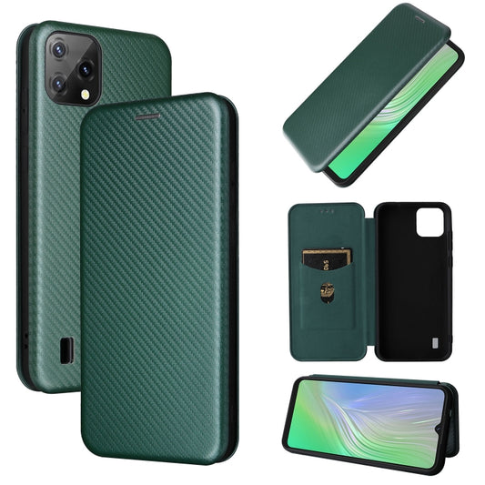 For Blackview A55 Carbon Fiber Texture Horizontal Flip PU Phone Case(Green) - More Brand by buy2fix | Online Shopping UK | buy2fix