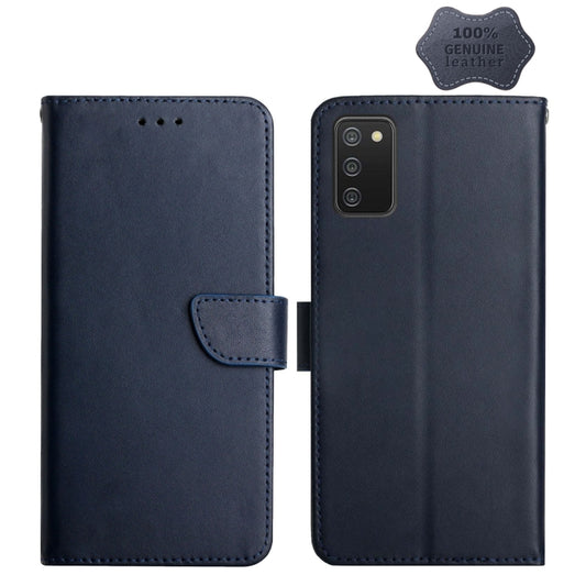 For Samsung Galaxy A03s Genuine Leather Fingerprint-proof Horizontal Flip Phone Case(Blue) - Galaxy Phone Cases by buy2fix | Online Shopping UK | buy2fix