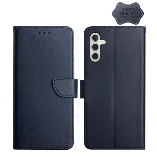 For Samsung Galaxy A13 5G Genuine Leather Fingerprint-proof Horizontal Flip Phone Case(Blue) - Galaxy Phone Cases by buy2fix | Online Shopping UK | buy2fix