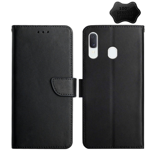 For Samsung Galaxy A20 / A30 Genuine Leather Fingerprint-proof Horizontal Flip Phone Case(Black) - Galaxy Phone Cases by buy2fix | Online Shopping UK | buy2fix