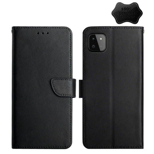 For Samsung Galaxy A22 5G Genuine Leather Fingerprint-proof Horizontal Flip Phone Case(Black) - Galaxy Phone Cases by buy2fix | Online Shopping UK | buy2fix