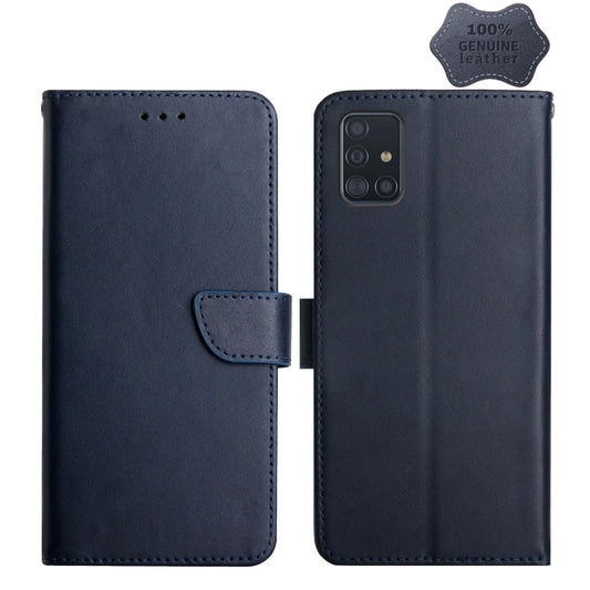 For Samsung Galaxy A71 Genuine Leather Fingerprint-proof Horizontal Flip Phone Case(Blue) - Galaxy Phone Cases by buy2fix | Online Shopping UK | buy2fix