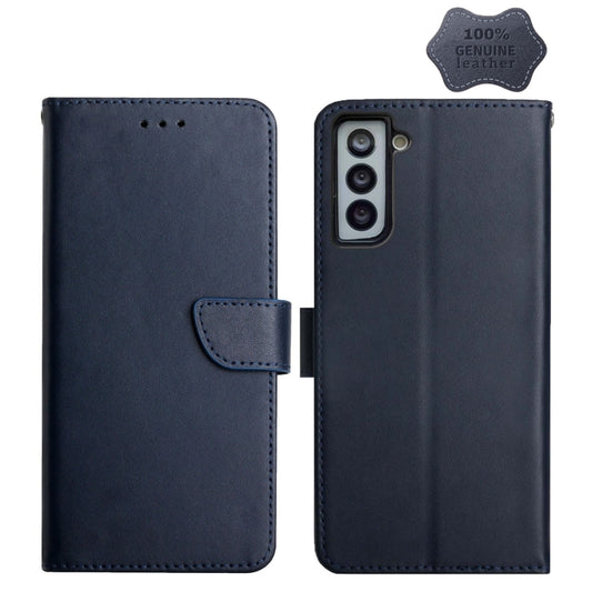 For Samsung Galaxy S21 5G Genuine Leather Fingerprint-proof Horizontal Flip Phone Case(Blue) - Galaxy S21 5G Cases by buy2fix | Online Shopping UK | buy2fix