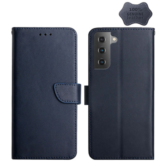 For Samsung Galaxy S22+ 5G Genuine Leather Fingerprint-proof Horizontal Flip Phone Case(Blue) - Galaxy S22+ 5G Cases by buy2fix | Online Shopping UK | buy2fix