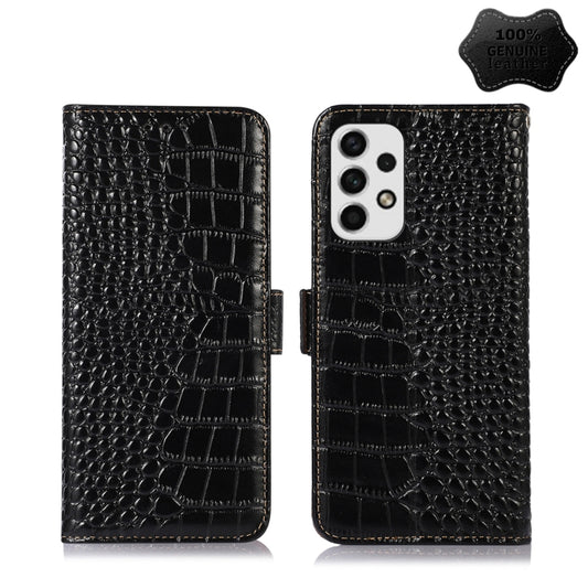 For Samsung Galaxy A23 4G Crocodile Top Layer Cowhide Leather Phone Case(Black) - Galaxy Phone Cases by buy2fix | Online Shopping UK | buy2fix