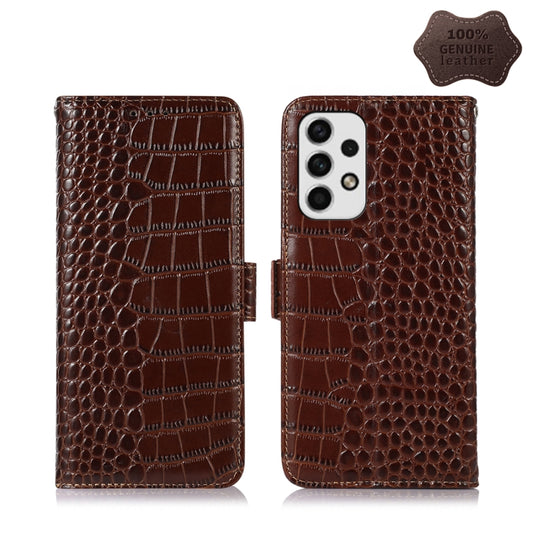 For Samsung Galaxy A73 5G Crocodile Top Layer Cowhide Leather Phone Case(Brown) - Galaxy Phone Cases by buy2fix | Online Shopping UK | buy2fix