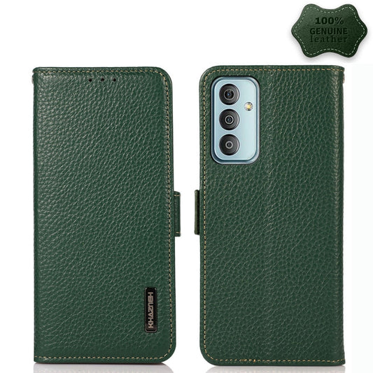 For Samsung Galaxy F23 / M23 KHAZNEH Side-Magnetic Litchi Genuine Leather RFID Phone Case(Green) - Galaxy Phone Cases by buy2fix | Online Shopping UK | buy2fix