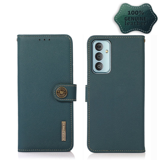 For Samsung Galaxy F23 / M23 KHAZNEH Custer Genuine Leather RFID Phone Case(Green) - Galaxy Phone Cases by buy2fix | Online Shopping UK | buy2fix