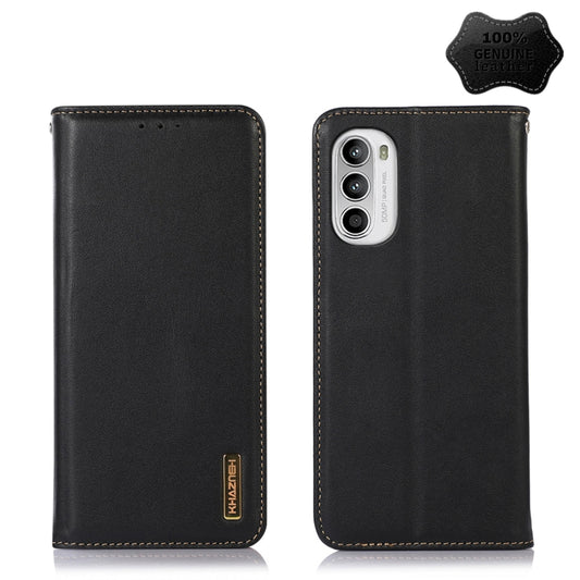 For Motorola Moto G52 4G KHAZNEH Nappa Top Layer Cowhide Leather Phone Case(Black) - Motorola Cases by buy2fix | Online Shopping UK | buy2fix