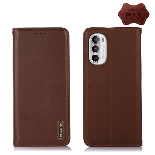 For Motorola Moto G52 4G KHAZNEH Nappa Top Layer Cowhide Leather Phone Case(Brown) - Motorola Cases by buy2fix | Online Shopping UK | buy2fix