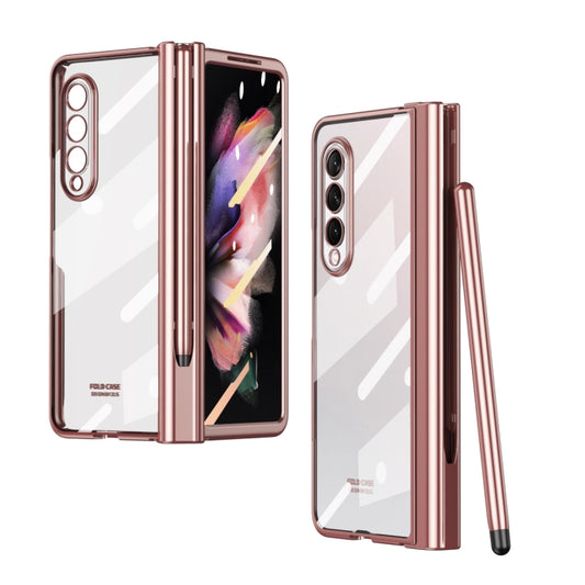 For Samsung Galaxy Z Fold3 5G 360 Full Body Electroplating Hinge Phone Case with Stylus(Pink) - Galaxy Phone Cases by buy2fix | Online Shopping UK | buy2fix