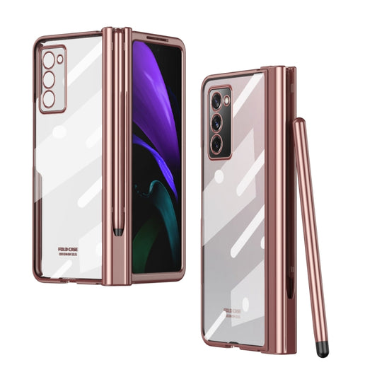 For Samsung Galaxy Z Fold2 5G Electroplating Hinge Phone Case with Stylus(Pink) - Galaxy Phone Cases by buy2fix | Online Shopping UK | buy2fix