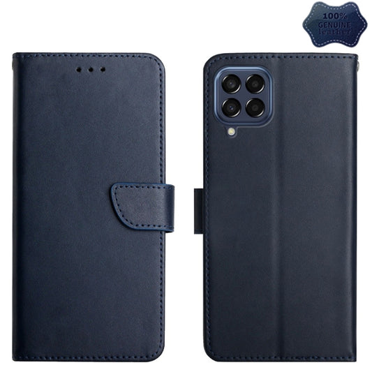 For Samsung Galaxy M33 Genuine Leather Fingerprint-proof Horizontal Flip Phone Case(Blue) - Galaxy Phone Cases by buy2fix | Online Shopping UK | buy2fix