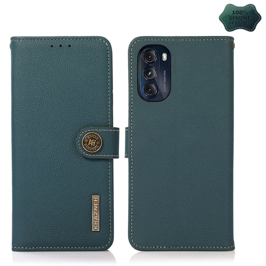 For Motorola Moto G 2022 5G KHAZNEH Custer Genuine Leather RFID Phone Case(Green) - Motorola Cases by buy2fix | Online Shopping UK | buy2fix