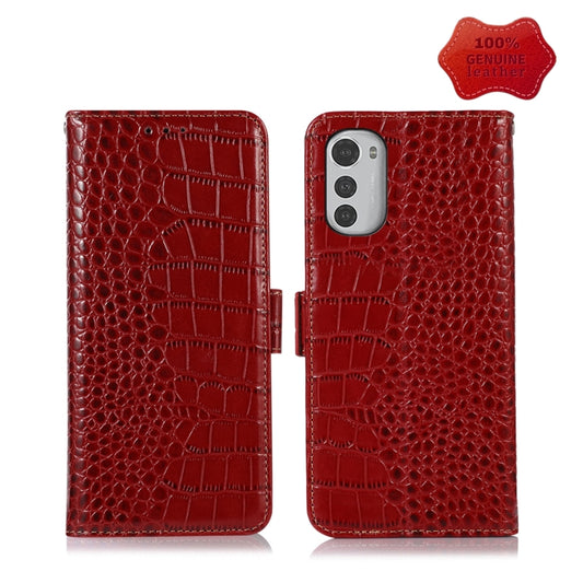 For Motorola Moto E32 4G Crocodile Top Layer Cowhide Leather Phone Case(Red) - Motorola Cases by buy2fix | Online Shopping UK | buy2fix